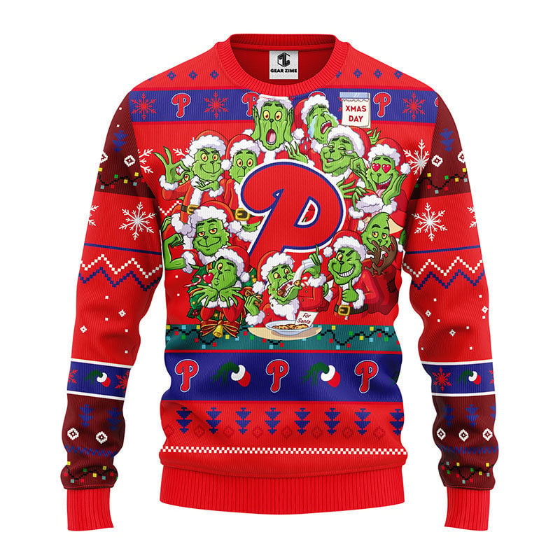 Philadelphia Phillies 12 Grinch Xmas Day Ugly Christmas Sweater Moonbestprint