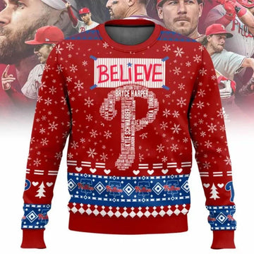 Philadelphia Phillies Believe Team Names Mlb Ugly Christmas Sweater, MLB Christmas Sweater Moonbestprint