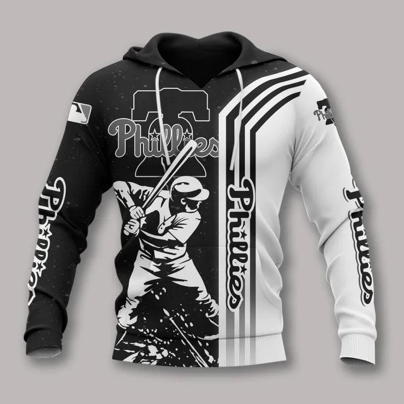 Philadelphia Phillies Black And White All Over Print Hoodie 1, MLB Hoodie Moonbestprint
