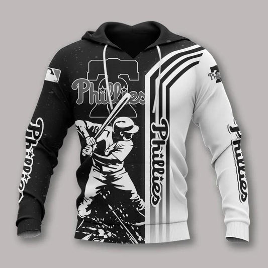 Philadelphia Phillies Black And White All Over Print Hoodie 1, MLB Hoodie Moonbestprint