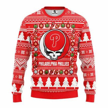 Philadelphia Phillies Grateful Dead Ugly Christmas Sweater, MLB Christmas Sweater Moonbestprint