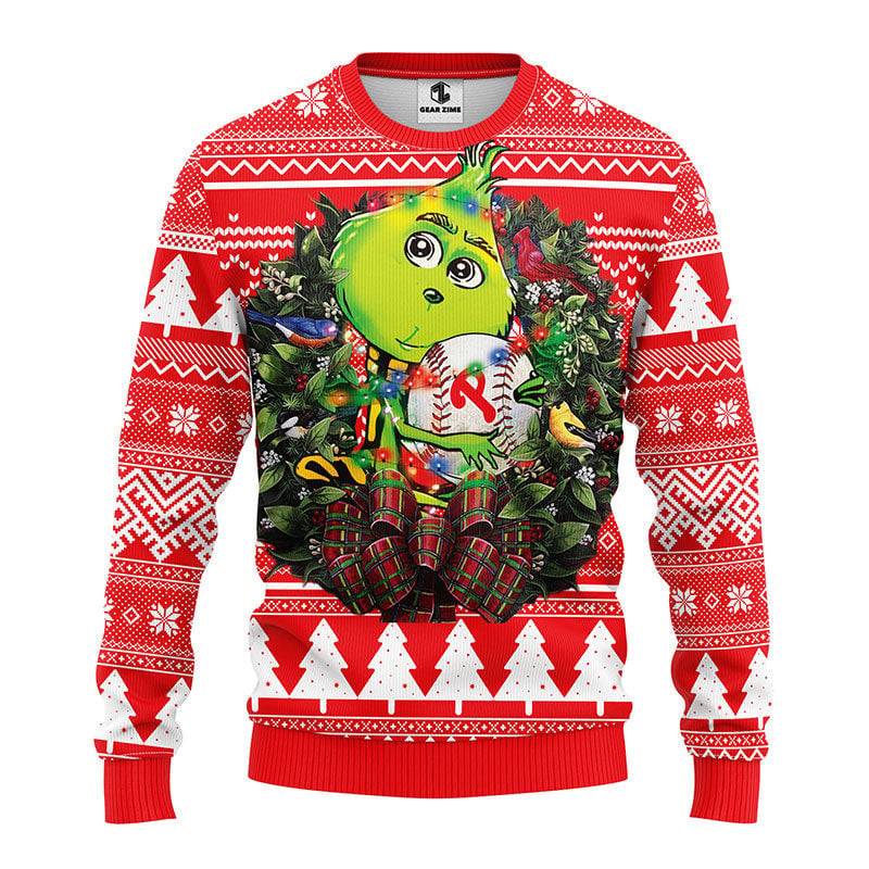 Philadelphia Phillies Grinch Hug Ugly Christmas Sweater Moonbestprint