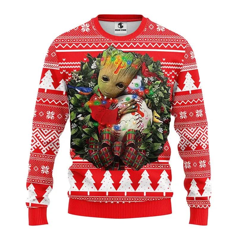 Philadelphia Phillies Groot Hug Ugly Christmas Sweater, MLB Christmas Sweater Moonbestprint