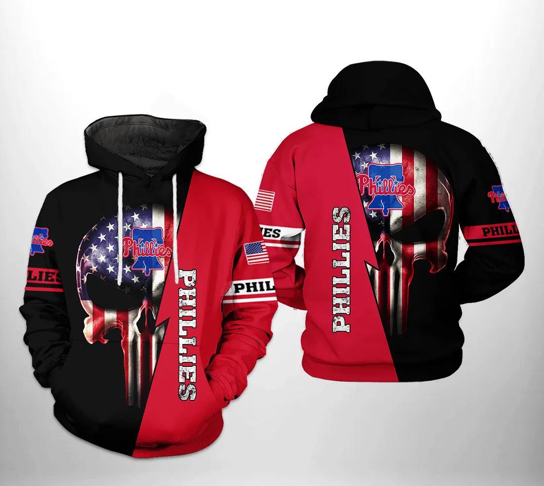 Philadelphia Phillies MLB US Flag Skull 3D Hoodie, MLB Hoodie Moonbestprint