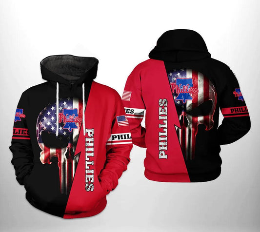 Philadelphia Phillies MLB US Flag Skull 3D Hoodie, MLB Hoodie Moonbestprint