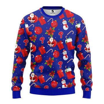 Philadelphia Phillies Santa Claus Snowman Ugly Christmas Sweater, MLB Christmas Sweater Moonbestprint