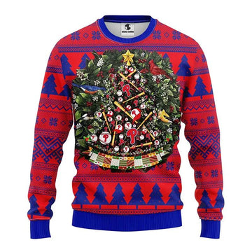 Philadelphia Phillies Tree Ball Ugly Christmas Sweater, MLB Christmas Sweater Moonbestprint