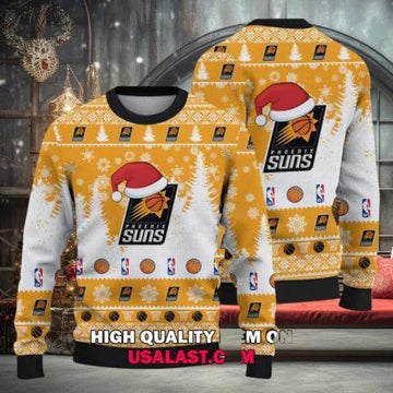 Phoenix Suns Santa Hat Ugly Christmas Sweater, NBA Chritsmas Sweater Moonbestprint
