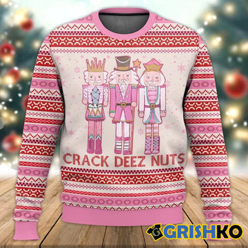 Pink Nutcracker Crack Deez Nuts Ugly Christmas Sweater - Moonbestprint