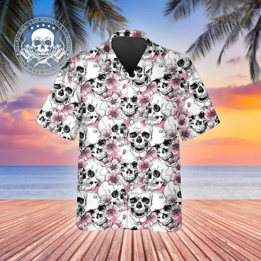 Pink Pattern Happy Summer Skull Hawaiian Shirt, Hawaiian Button Up Shirt, Tropical Shirts For Men Moonbestprint