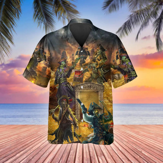 Pirate Captain Skull Hawaiian Shirt, Hawaiian Button Up Shirt, Tropical Shirts For Men Moonbestprint