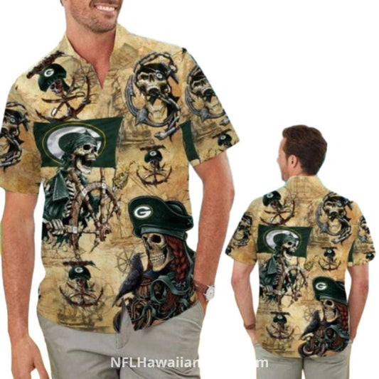 Pirate Green Bay Packers Vintage Map Hawaiian Shirt - Moonbestprint