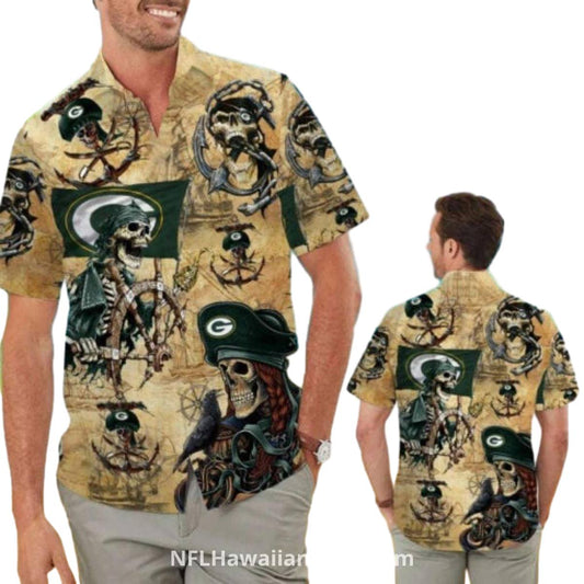 Pirate Green Bay Packers Vintage Map Hawaiian Shirt - Moonbestprint