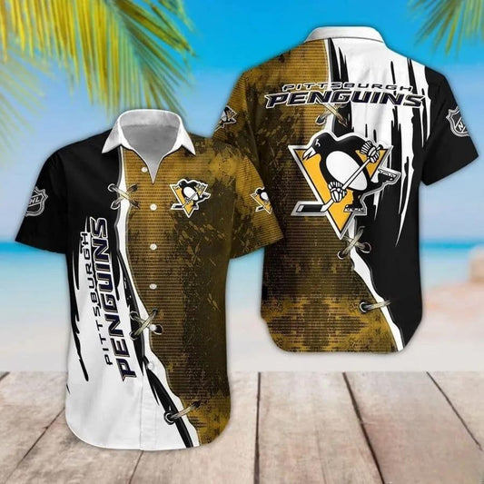 Pittsburgh Penguins Dark Yellow Black Hawaiian Shirt, NHL Hawaiian Shirt Moonbestprint