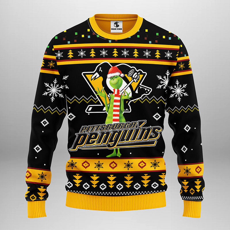 Pittsburgh Penguins Funny Grinch Ugly Christmas Sweater Moonbestprint