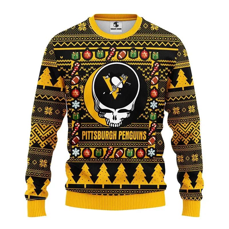 Pittsburgh Penguins Grateful Dead Ugly Christmas Sweater, NHL Christmas Sweater Moonbestprint