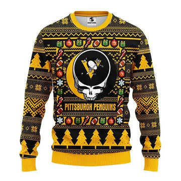 Pittsburgh Penguins Grateful Dead Ugly Christmas Sweater, NHL Christmas Sweater Moonbestprint