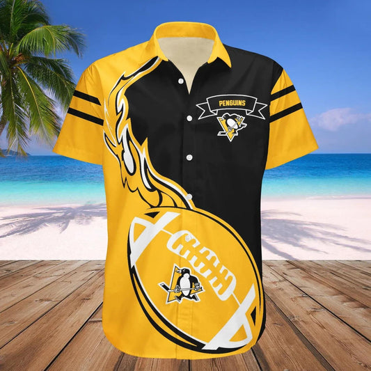 Pittsburgh Penguins Hawaiian Shirt Flame Ball - NHL, NHL Hawaiian Shirt Moonbestprint