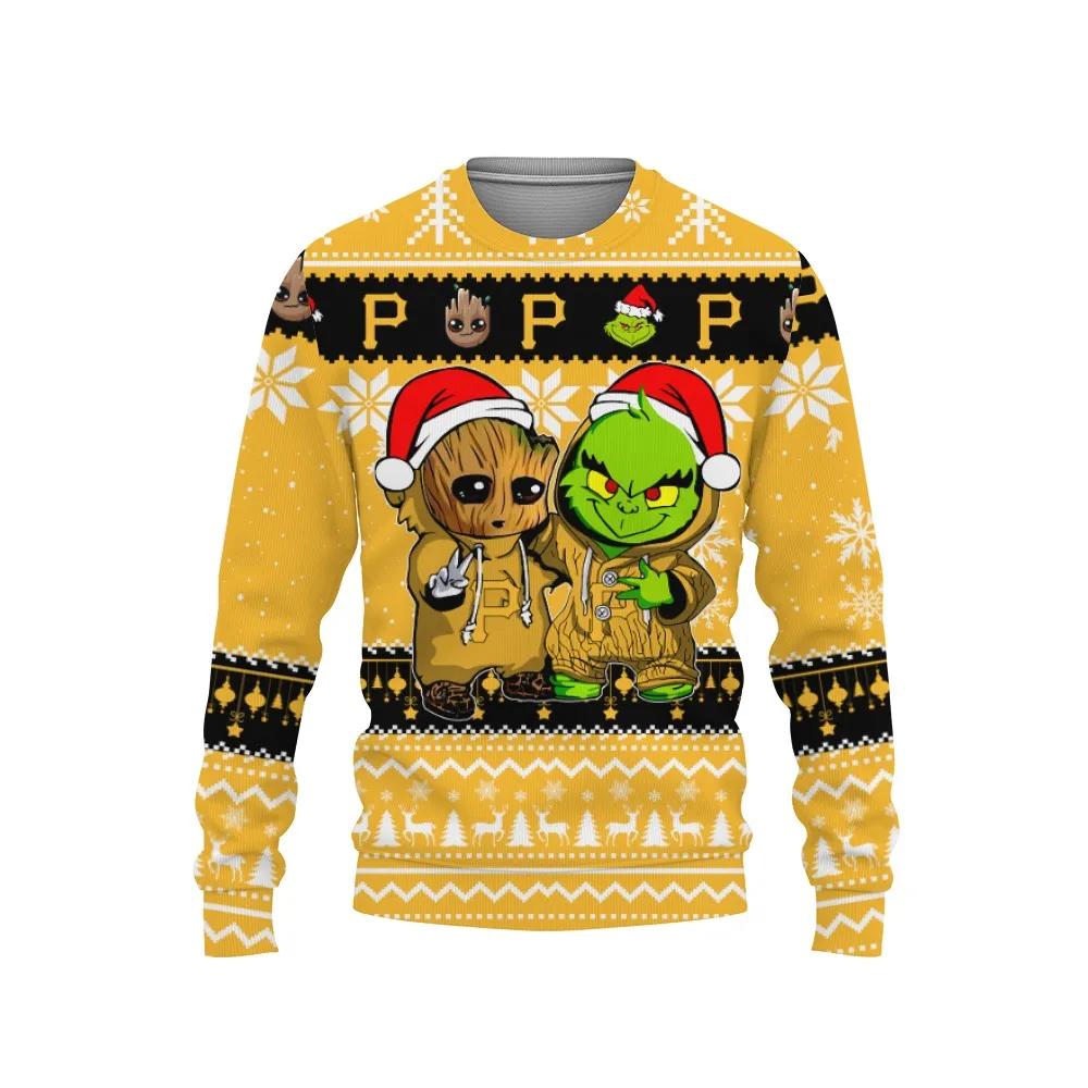 Pittsburgh Pirates Baby Groot And Grinch Best Friends Ugly Christmas Sweater, MLB Christmas Sweater Moonbestprint