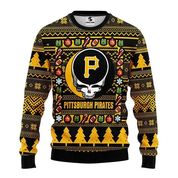 Pittsburgh Pirates Grateful Dead Ugly Christmas Sweater, MLB Christmas Sweater Moonbestprint