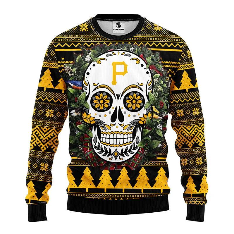 Pittsburgh Pirates Skull Flower Ugly Christmas Sweater, MLB Christmas Sweater Moonbestprint