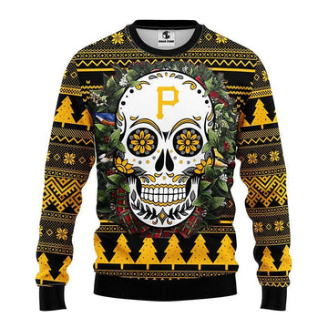 Pittsburgh Pirates Skull Flower Ugly Christmas Sweater, MLB Christmas Sweater Moonbestprint