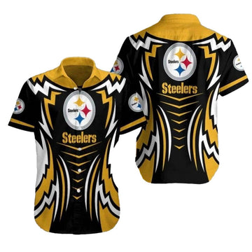 Pittsburgh Steelers Abstract Energy Yellow And Black Dynamic Swirls Hawaiian Shirt - Moonbestprint