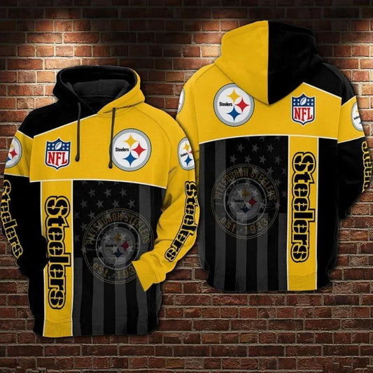 Pittsburgh Steelers American Flag Black 3D Hoodie, NFL Hoodie Moonbestprint