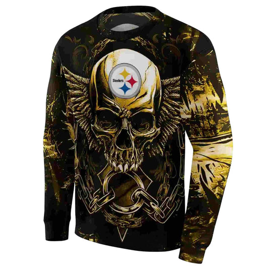 Pittsburgh Steelers Angel Skull Artwork Gold Black AOP Sweatshirt - Moonbestprint
