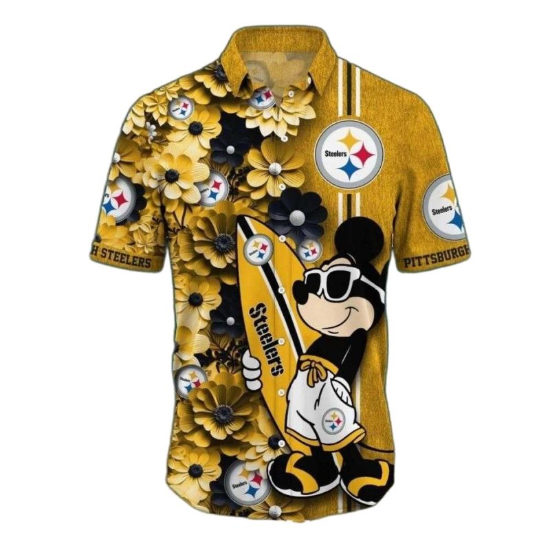 Pittsburgh Steelers Animated Character Mickey Surfing Hawaiian Shirt - Moonbestprint