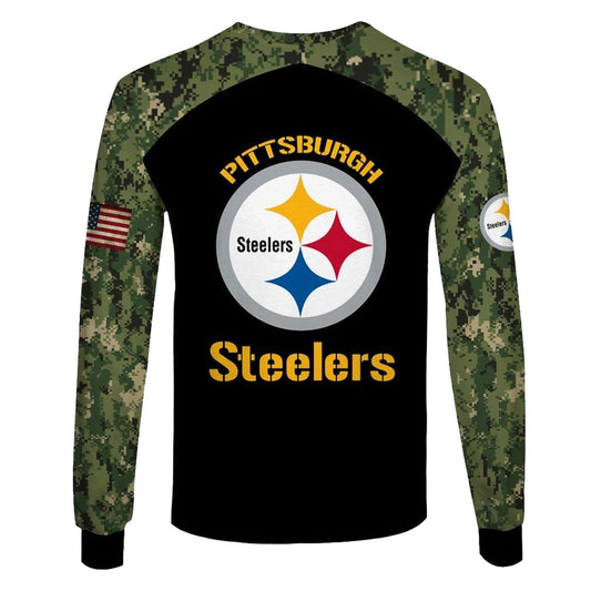 Pittsburgh Steelers Army Camouflage American Flag Punisher Skull AOP Sweatshirt - Moonbestprint
