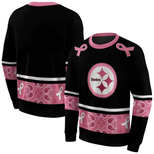 Pittsburgh Steelers Awareness Ribbon Black Pink AOP Sweatshirt - Moonbestprint