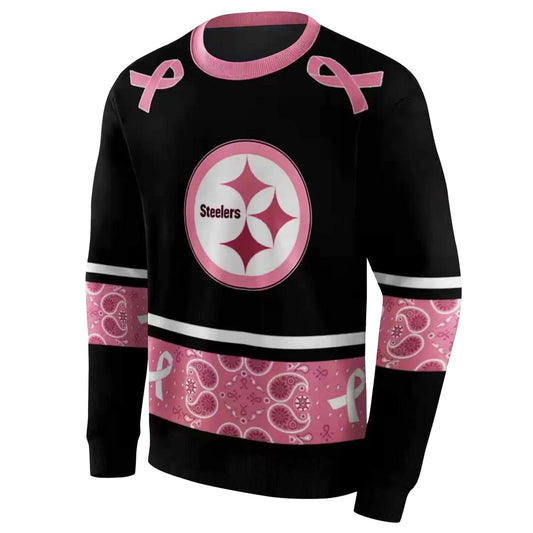 Pittsburgh Steelers Awareness Ribbon Black Pink AOP Sweatshirt - Moonbestprint