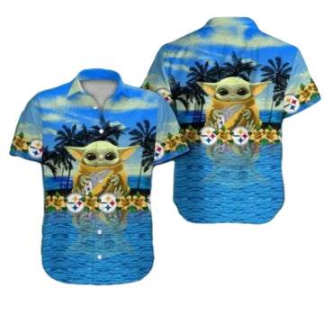 Pittsburgh Steelers Baby Yoda Hug Ball Hawaiian Shirt - Moonbestprint