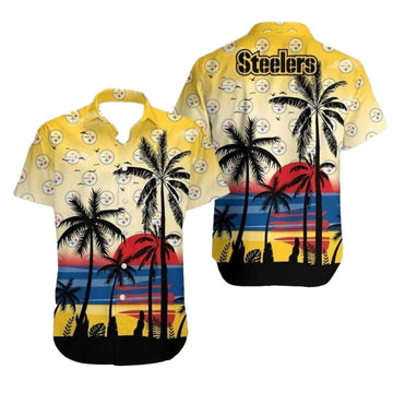 Pittsburgh Steelers Beach Sunset And Palm Tree Design Hawaiian Shirt - Moonbestprint