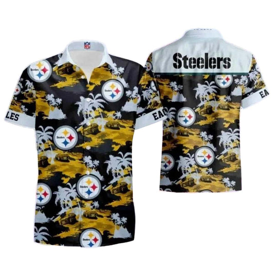 Pittsburgh Steelers Beachfront Blitz Animated Character Beachfront Hawaiian Shirt - Moonbestprint