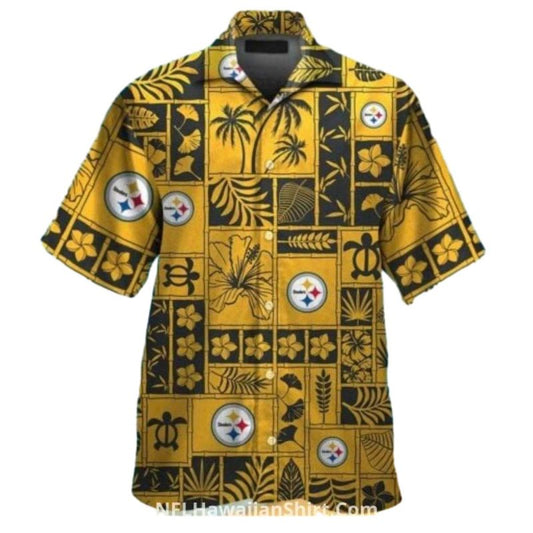 Pittsburgh Steelers Black And Gold Tribal Yellow Pattern Hawaiian Shirt - Moonbestprint