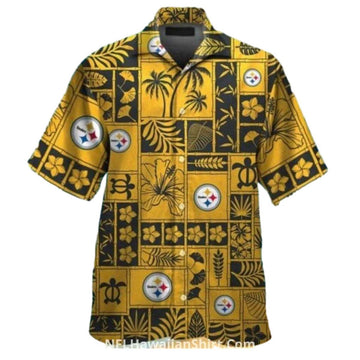 Pittsburgh Steelers Black And Gold Tribal Yellow Pattern Hawaiian Shirt - Moonbestprint