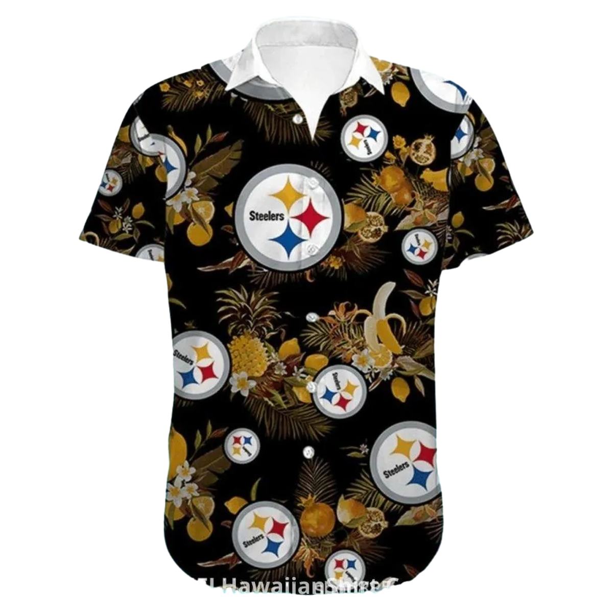 Pittsburgh Steelers Black And Gold Tropical Fruits Hawaiian Shirt - Moonbestprint