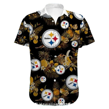 Pittsburgh Steelers Black And Gold Tropical Fruits Hawaiian Shirt - Moonbestprint