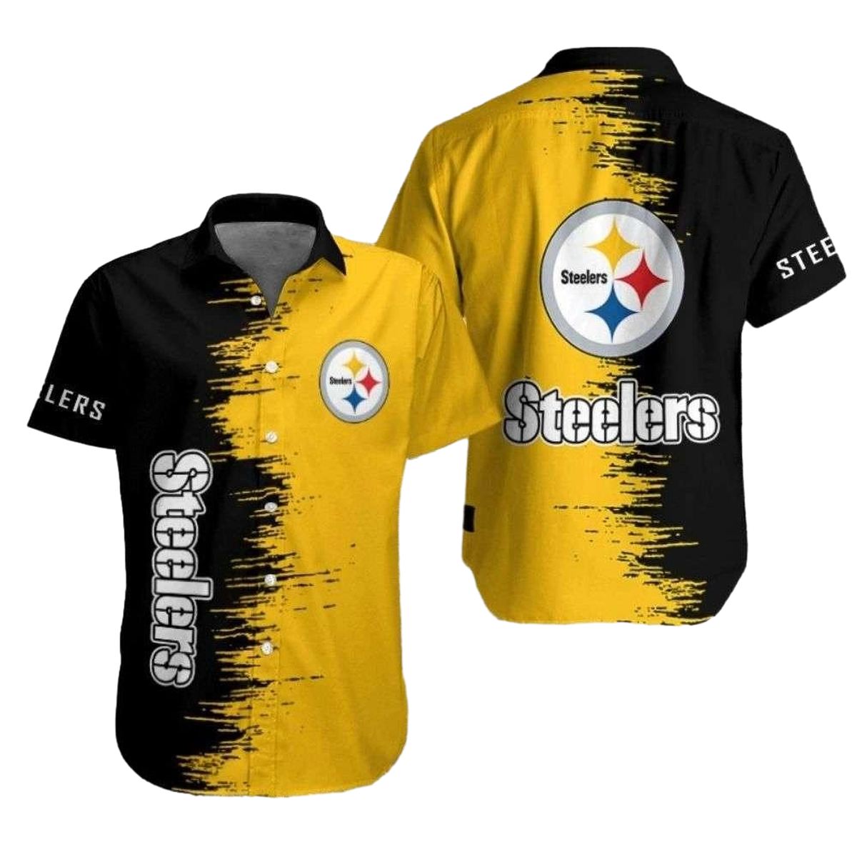 Pittsburgh Steelers Black And Yellow Brush Stroke Hawaiian Shirt - Moonbestprint
