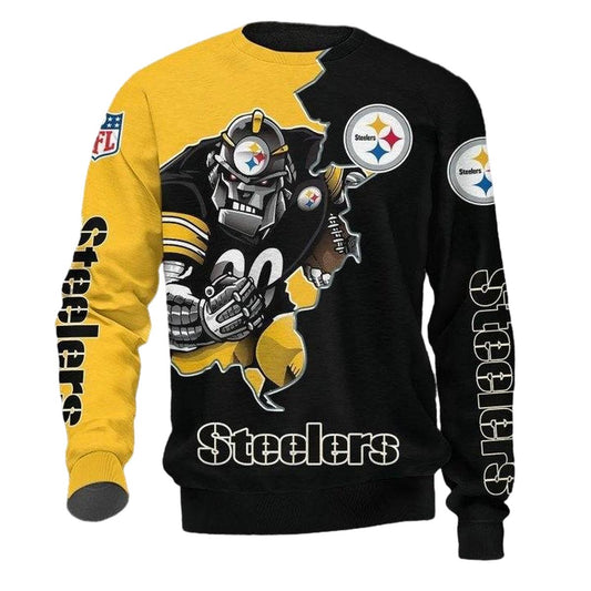 Pittsburgh Steelers Black And Yellow Mascot AOP Sweatshirt - Moonbestprint