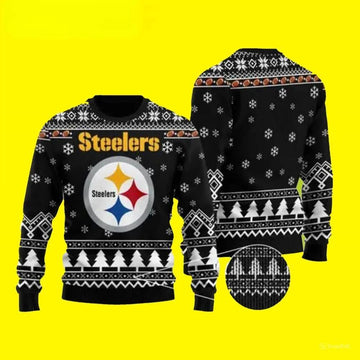 Pittsburgh Steelers Black White Ugly Christmas Sweater, NFL Christmas Sweater Moonbestprint