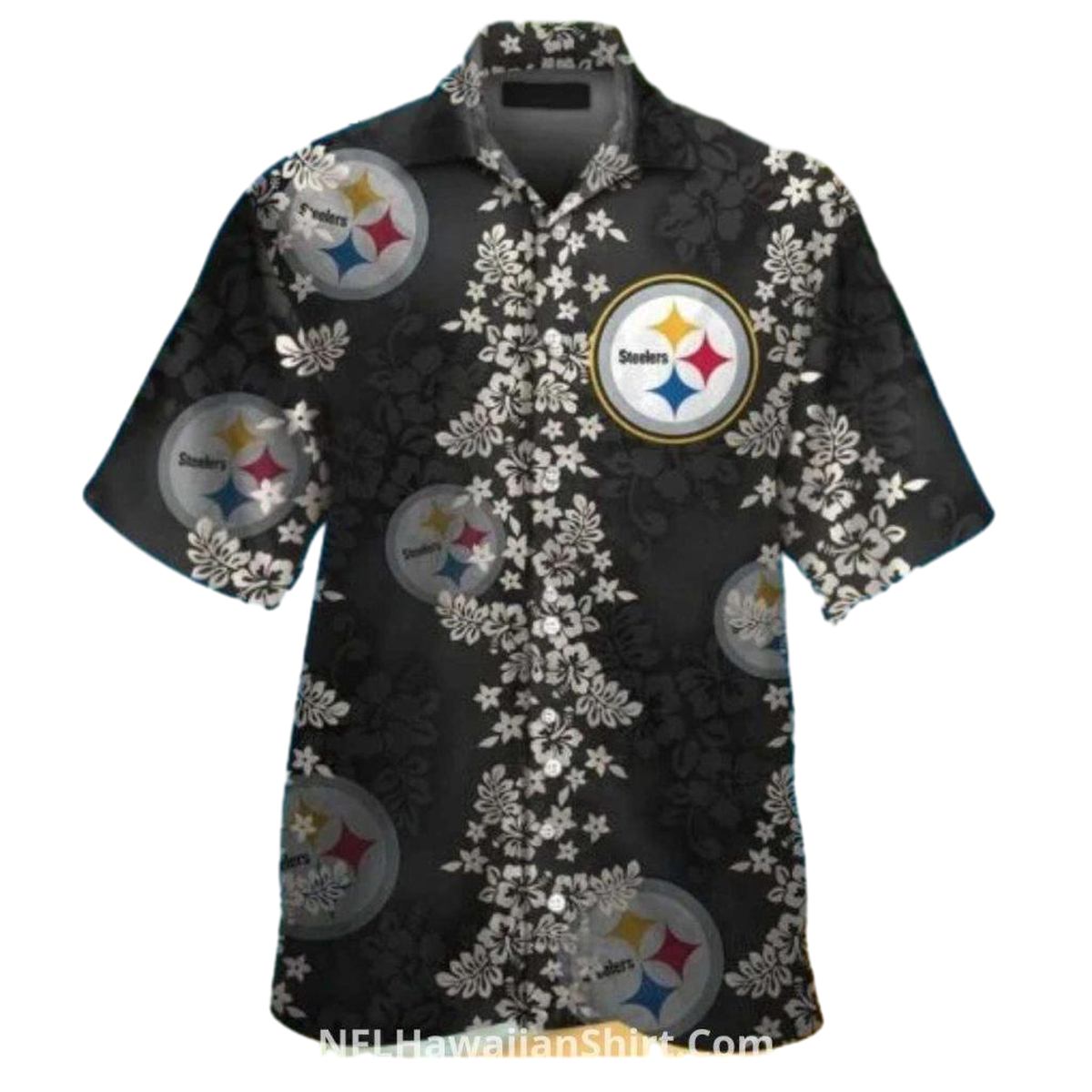 Pittsburgh Steelers Black With White Floral Hawaiian Shirt - Moonbestprint