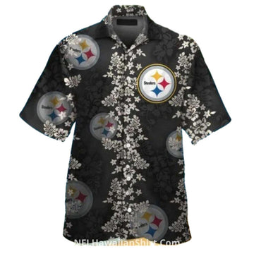 Pittsburgh Steelers Black With White Floral Hawaiian Shirt - Moonbestprint
