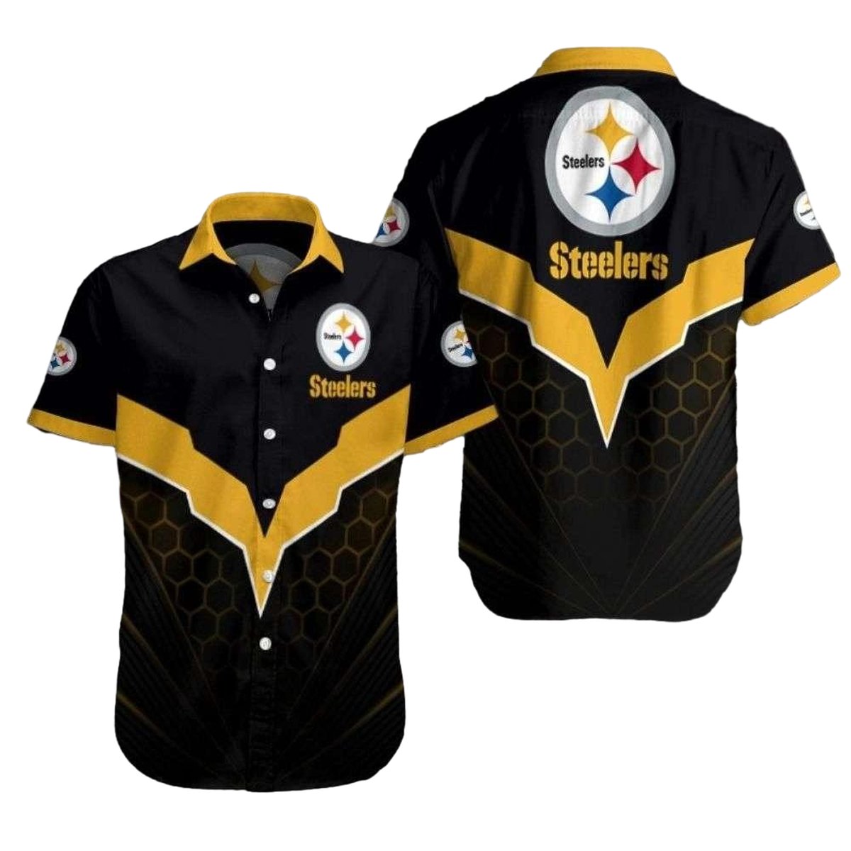 Pittsburgh Steelers Black Yellow Angular Elegance Hawaiian Shirt - Moonbestprint