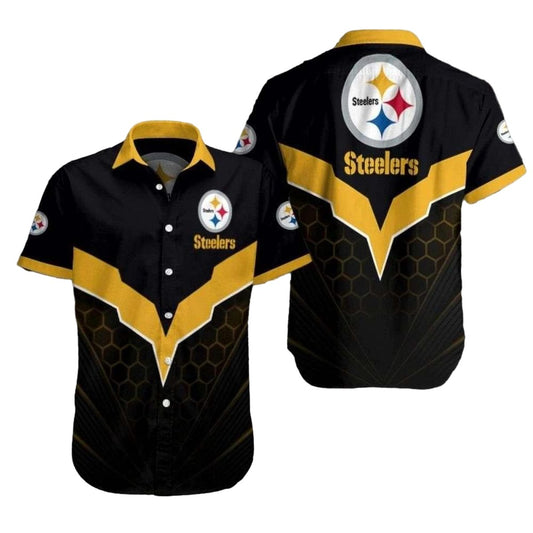 Pittsburgh Steelers Black Yellow Angular Elegance Hawaiian Shirt - Moonbestprint