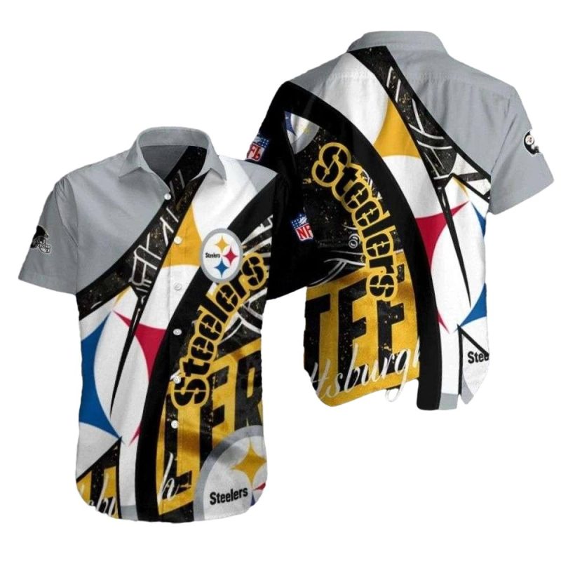 Pittsburgh Steelers Blitz White Black Artistic Football Splash Hawaiian Shirt - Moonbestprint