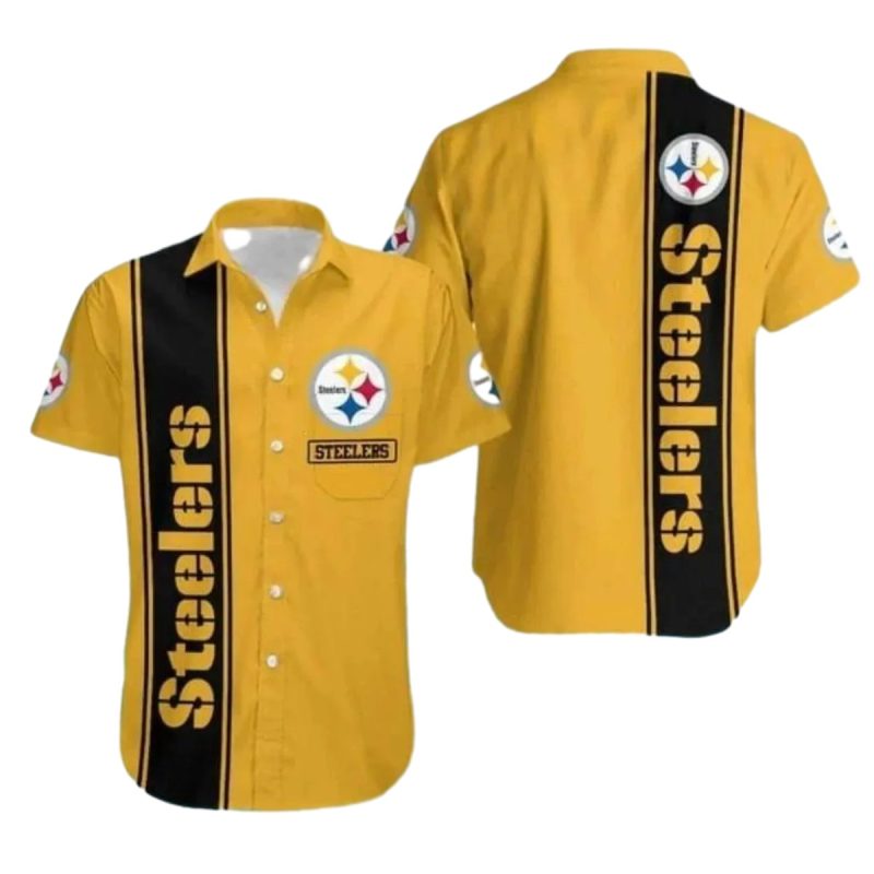Pittsburgh Steelers Bold Black And Gold Striped Design Hawaiian Shirt - Moonbestprint