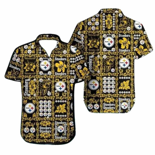 Pittsburgh Steelers Bold Black And Yellow Patchwork Hawaiian Shirt - Moonbestprint